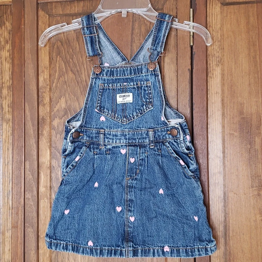 Oshkosh B'gosh Embroidered Denim Heart Jumper Dress Sz 5T
